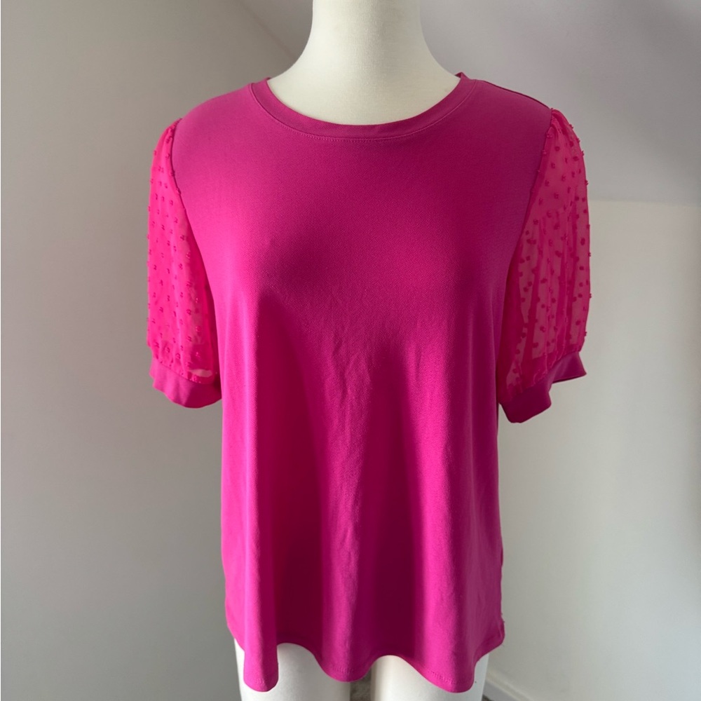 CeCe Pink Relaxed Ruffled Short Sleeve Tee